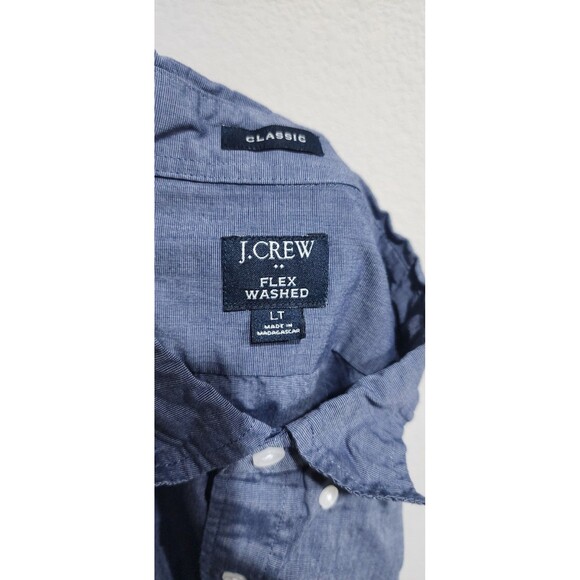J. Crew Mens Denim Blue Cotton Flex Washed Button Down Work Dress Shirt Size LT - Picture 13 of 14
